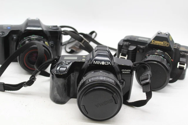C x3 Vintage SLR Film Cameras Inc. Canon T70, Olympus OM 101 etc