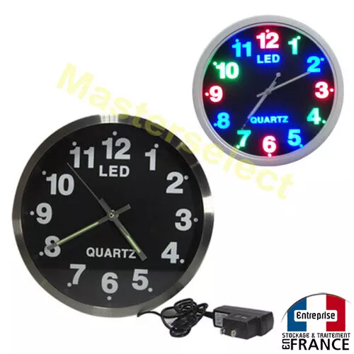 Horloge murale design en métal avec éclairage à leds 26cm design