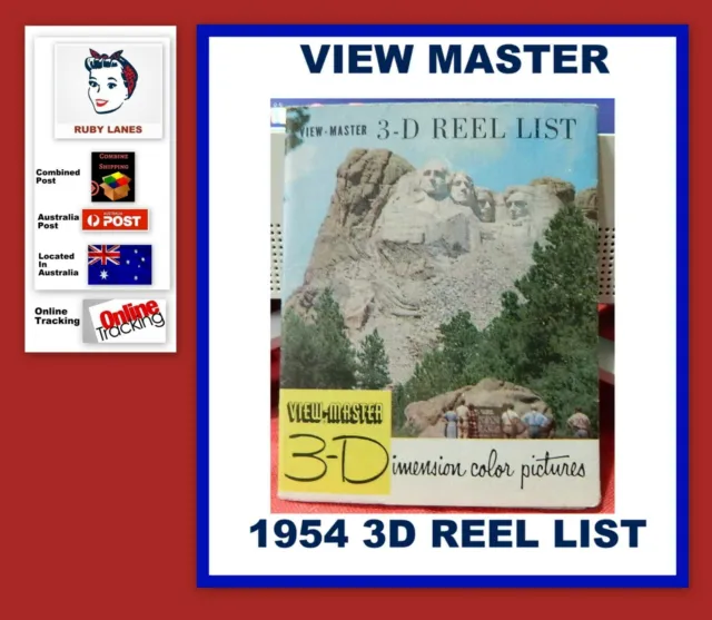 VINTAGE 1954  VIEWMASTER 3-D REEL LIST - Colour Pictures - Fold Out Brochure