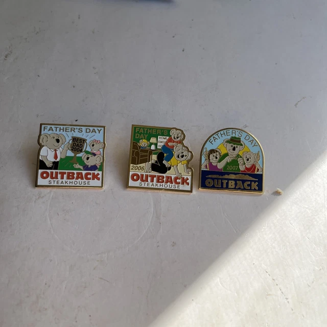 OUTBACK STEAKHOUSE 3 Fsthers Day Pins 2004 2006 2007 Three Used 10.18