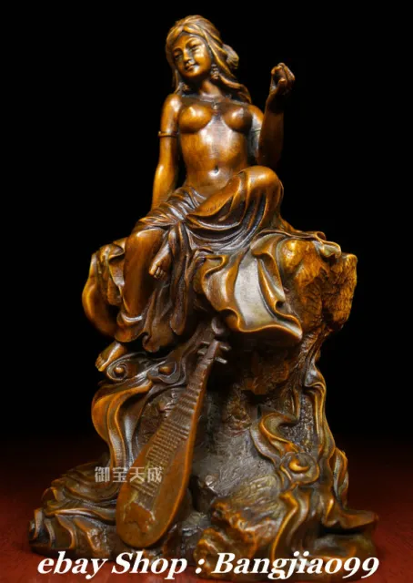 Rare Old Chinese Boxwood Wood Beautiful Woman Belle Girls Statue Sculpture 3