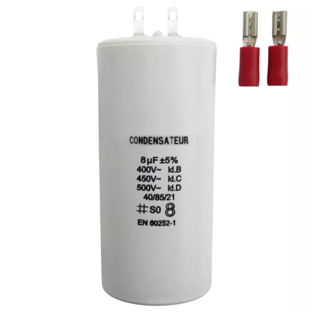 Condensateur moteur 8 µF 8uF permanent ou démarrage fourni avec 2 cosses neuves