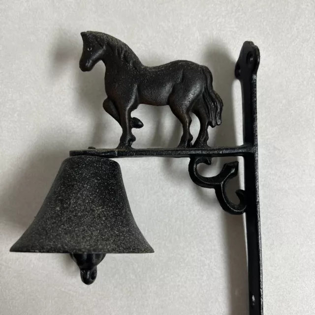 Vintage Dinner Bell Cast Iron Horse Equine Home Decor Wall Mount Rustic Black