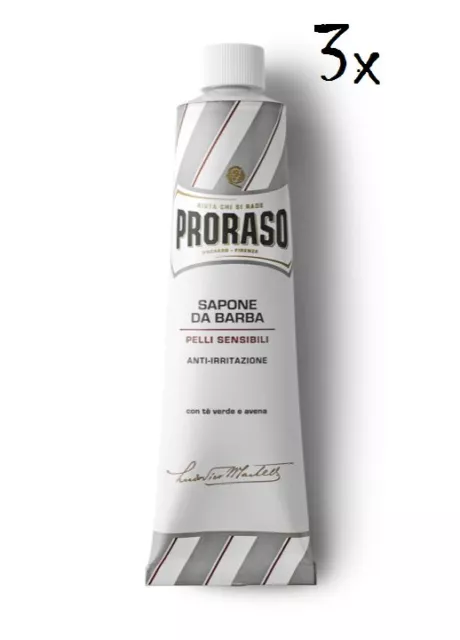 3x Proraso Rasierseife seife shaving soap Empfindliche Haut grüner Tee 150ml