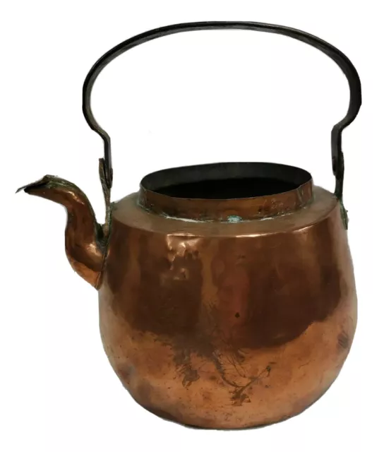 Antique Copper Coffee Pot Primitive Kettle Hand Forged Dovetail 19th Cent No Lid