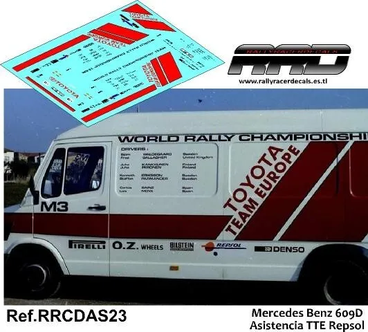 DECAL/CALCA 1/43; Mercedes Benz 609D Asistencia TTE Repsol