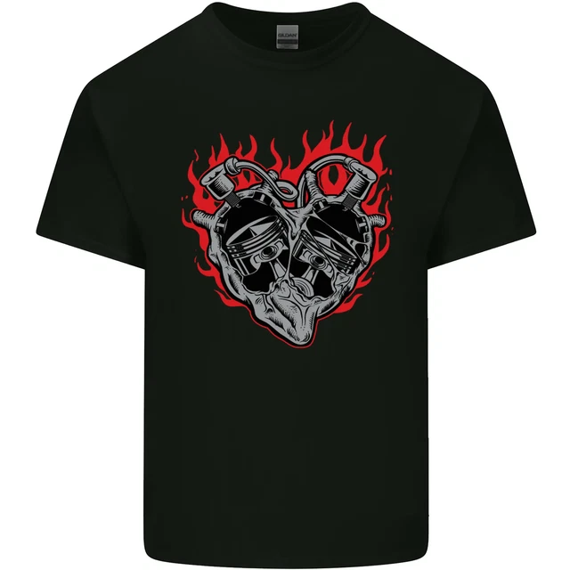 T-shirt top moto biker cuore moto da uomo cotone