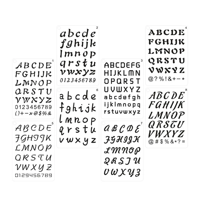 8 PCS NUMBER Templates Alphanumeric Miss Stencil Letters Alphabet ...