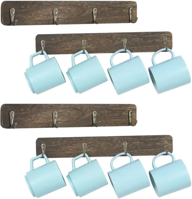4x Wall Mounted Rustic Coat Rack Entryway Hanging Home Organizr with Hooks Brown