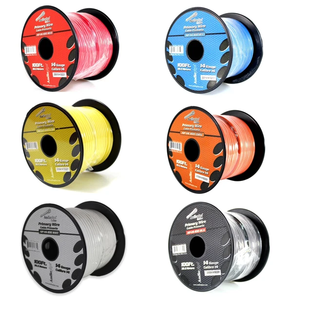 Paquete de 6 carretes Audiopipe calibre 14 100 pies de cable de altavoz primario CCA