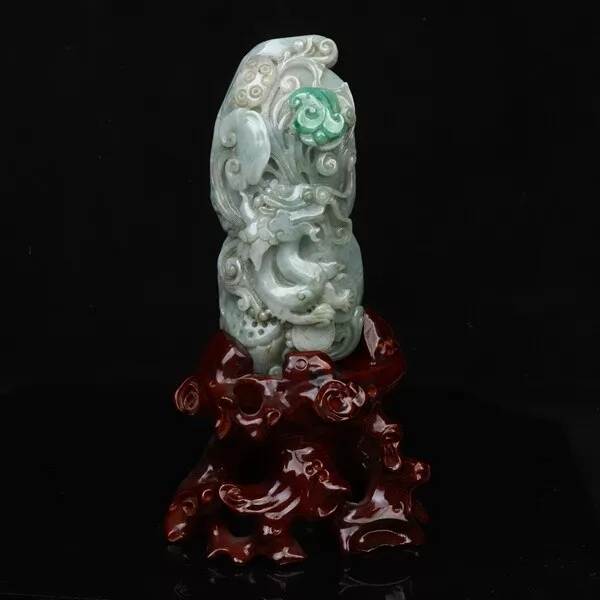 Chinese Exquisite Hand carved Dragon Ganoderma Carving jadeite jade statue