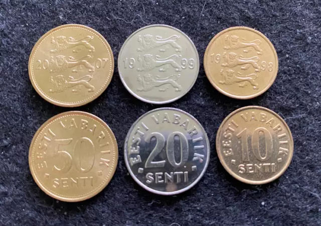 Estonia 3 Coins Set 10, 20, 50 Senti UNC World Coins