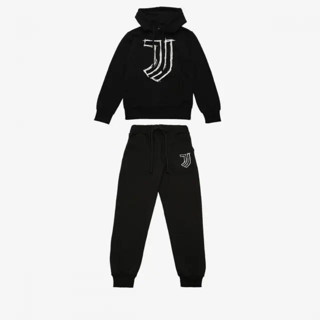 Tuta Completa Felpa e Pantaloni Nera Cotone Logo Juventus Stile Lapis Ragazzo