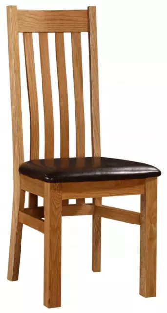 Solid Oak Dining Chairs Natural Oak Finish PU Seat Pad Various Designs Set Of 2