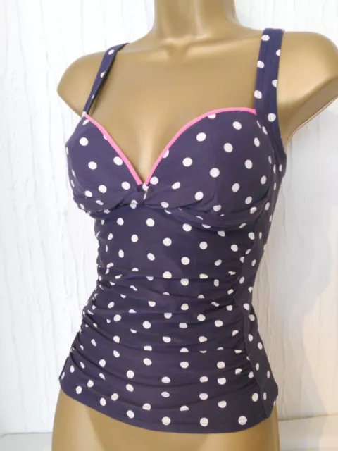 Navy Joules Ruched Spot Tankini Bikini Top Size 10 Firm Control Swimwear