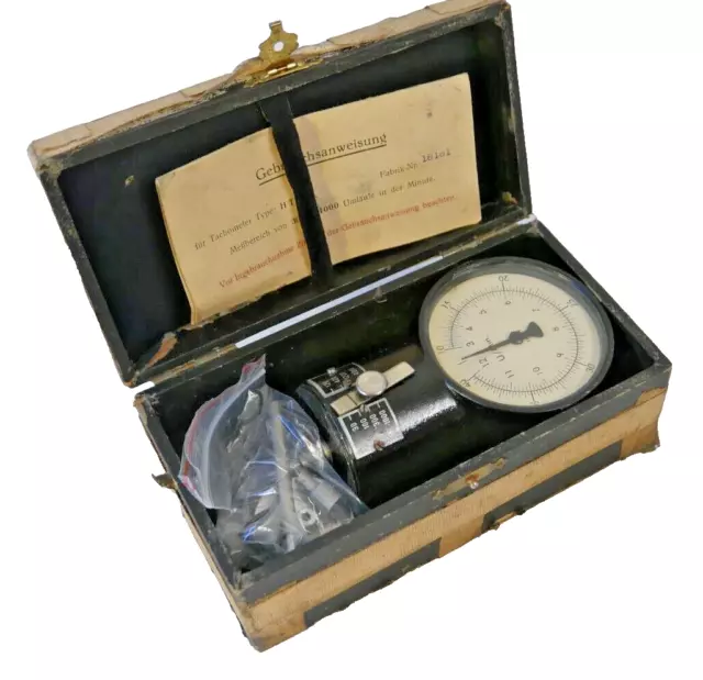 Vintage Handtachometer  Typ HT 4 Messung Drehgeschwindigkeit Tacho + Doku + Box