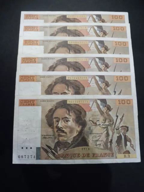 Billet 100 Frs Delacroix 1978  Alphabet 3 Sans Hachures- Achat Unitaire Au Choix