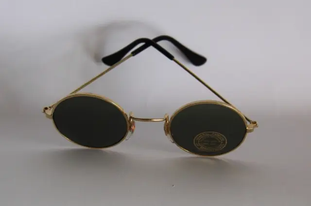 Sonnenbrille Rund Gläser Grün  4,5 Cm,  Rahmen Goldfarben Aus Metall