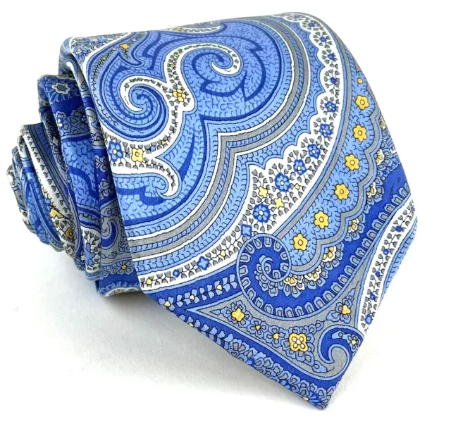 Countess Mara Paisley Pattern Blue 100% Silk Classic Necktie Tie