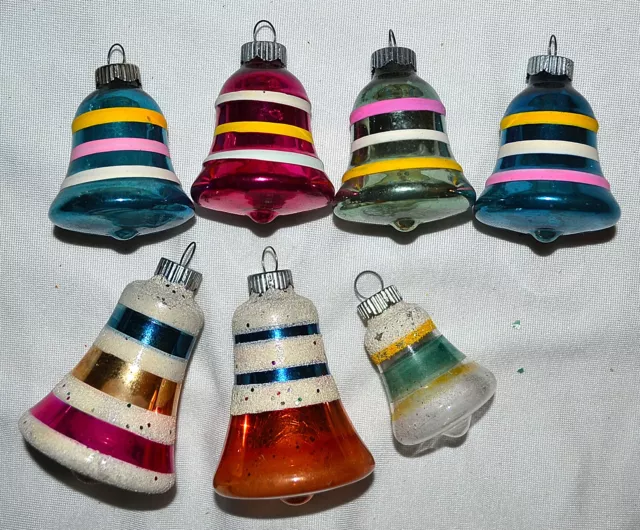 Vintage Lot Shiny Brite Mercury Glass Bell Christmas Striped Mica Ornaments Picclick