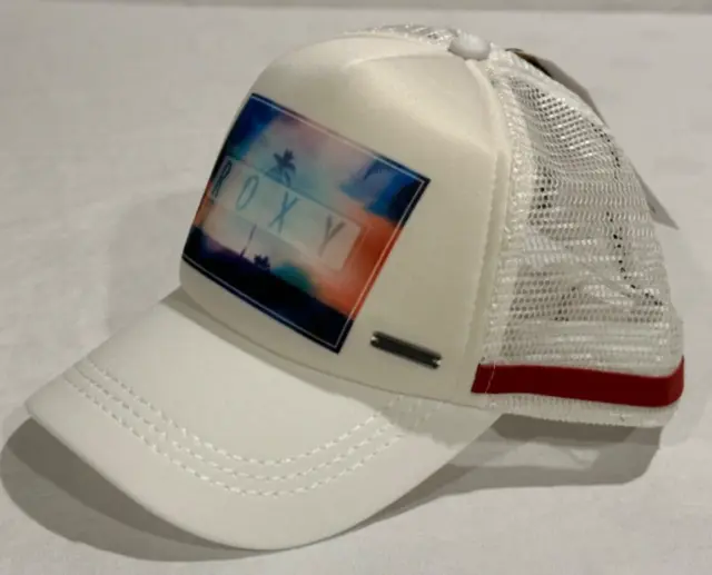 Roxy Tropical Palm White Trucker Hat Mesh Snapback Cap Beach Junior Volleyball