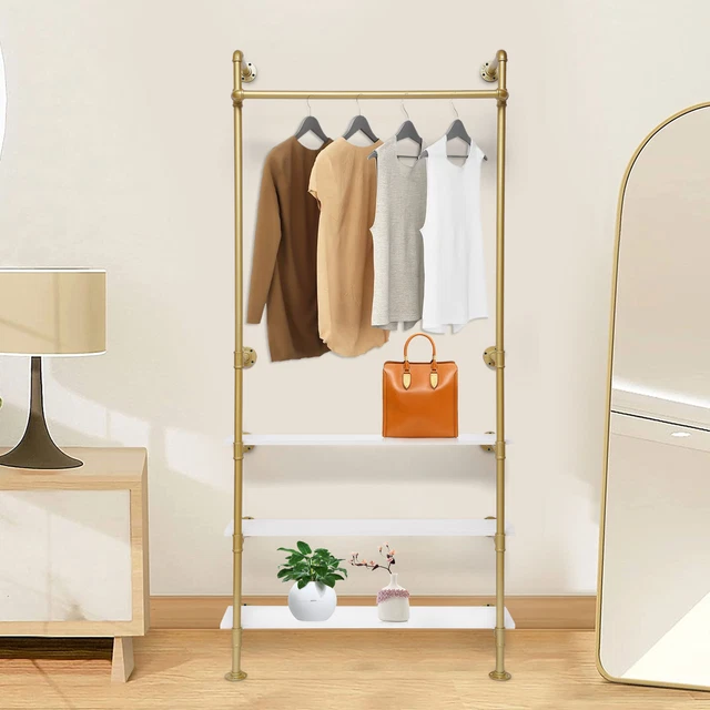 Wall Mount Clothes Organizers Garment Rack Clothes Hanger 3 Tiers Storage Shelf