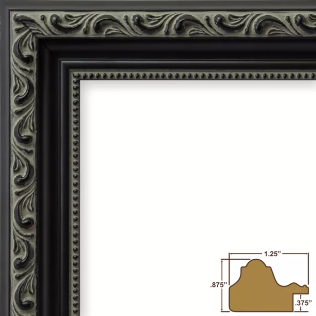 Craig Frames 1.25" Aged Black Victorian Ornate Picture Frames & Poster Frames 3