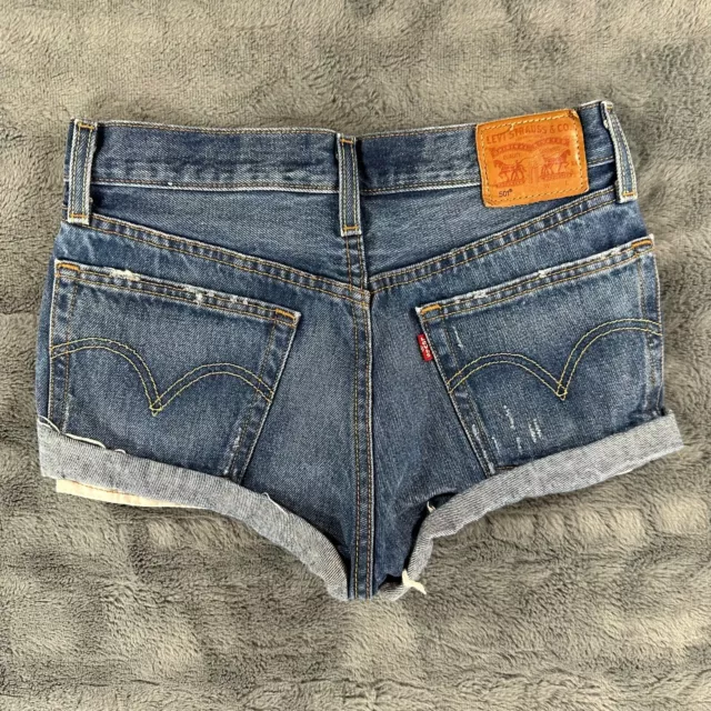 Levi's 501 Shorts Womens Size 26 Medium Wash Denim Cut-Off Distressed Casual