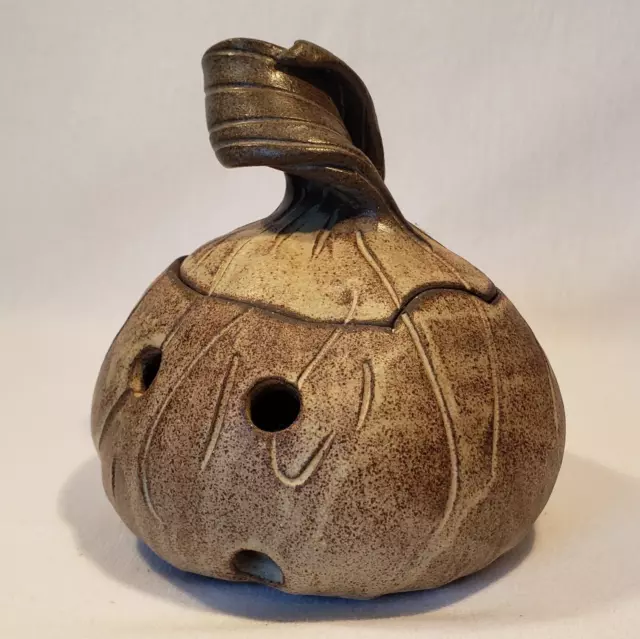 Hand Made Wheel Thrown Garlic Keeper Studio Art Pottery With Artist Mark PC. 5"H