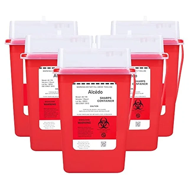 Sharps Container Professional Biohazard Needle/Syringe Disposal 1 Quart 5-Pack