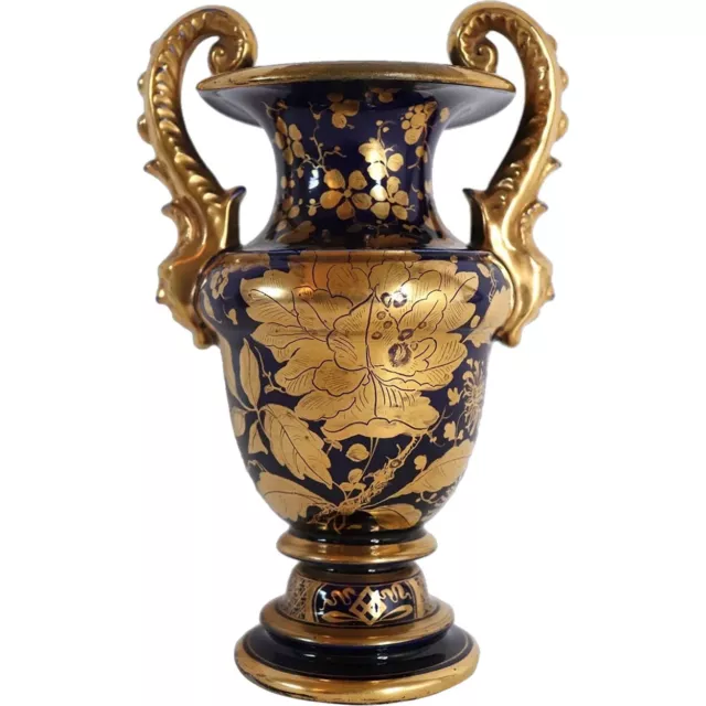 1815 Small English Mason's Ironstone Mazarine Blue and Gilt Two-Handle Urn