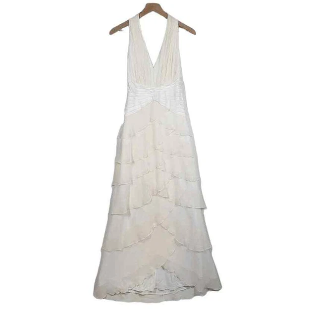 NEW Tadashi Tiered Ruffle Chiffon Wedding Dress 4 Off White Evening Cocktail NWT