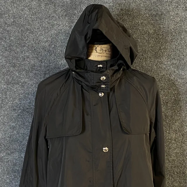 Womens Calvin Klein Black Rain Overcoat Light Mid Length Jacket Size Medium 3