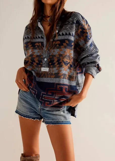 FREE PEOPLE NWT $198 Arizona Sky Cotton Pullover Oversized WE THE FREE -Size S