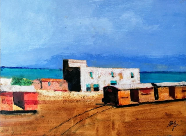 Salvatore Magazzini Quadro dipinto a olio su cartone marina toscana  certificato