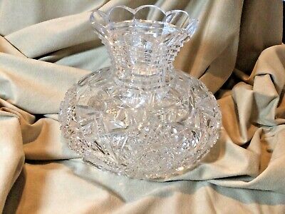 Large Heavy Antique American Brilliant Period Cut Glass Crystal ABP Vase