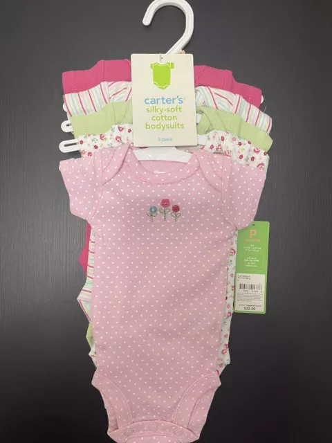 carters baby Girl Size Preemie Flower print one peice body suit 5 pack