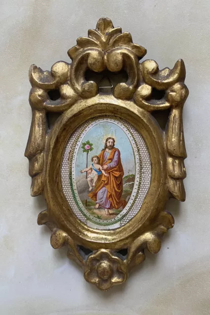 Petit Cadre en Bois D'Or Avec Santino de San Giuseppe