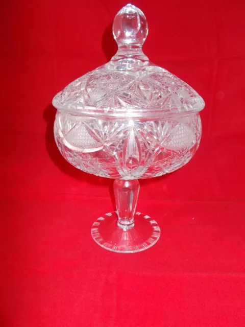 Vintage American Brilliant Large Cut Crystal Pedestal Bowl With Lid EXCEPTIONAL!