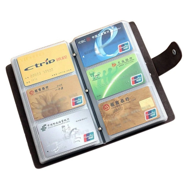Leather Credit Card Holder Business ID Card Case Book Style 90 Count