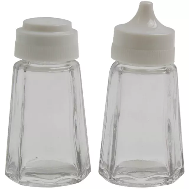 Clear Glass Salt And Pepper Shakers Pots Dispensers Cruet Jars Set Plastic Lid