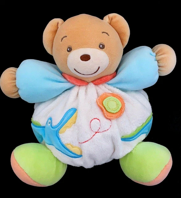 Doudou boule Ours patapouf grelot marron bleu blanc saumon crocodile Kaloo 20 cm