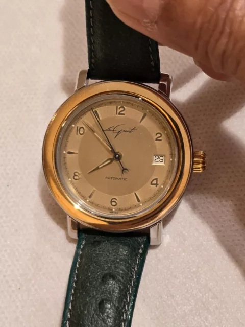 Leguet Du Temps Swiss Made Men's Watch 18kt Gold Bezel Automatic Runs Great