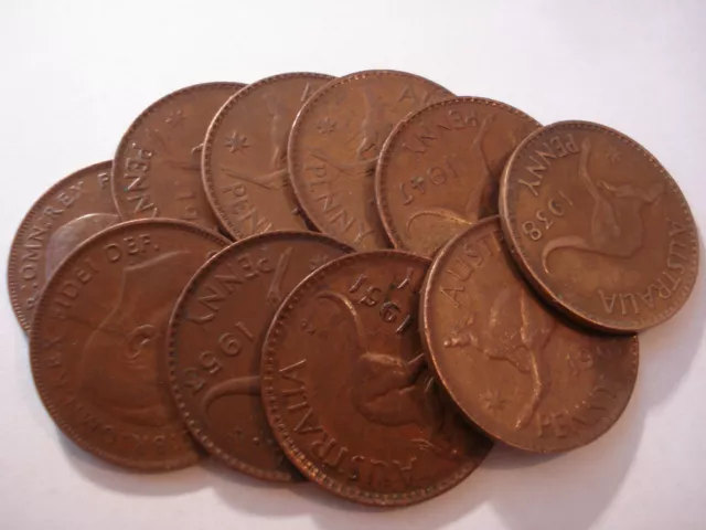 Australian Copper Kangaroo Penny / Pennies Bulk Lot 10 pc