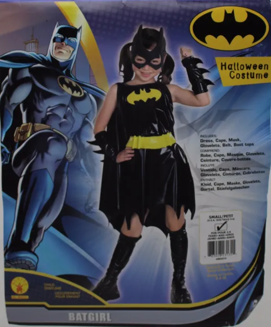 Halloween Girls Batgirl Dress Cape Mask Glovelets Costume Size Small 4-6 NWT