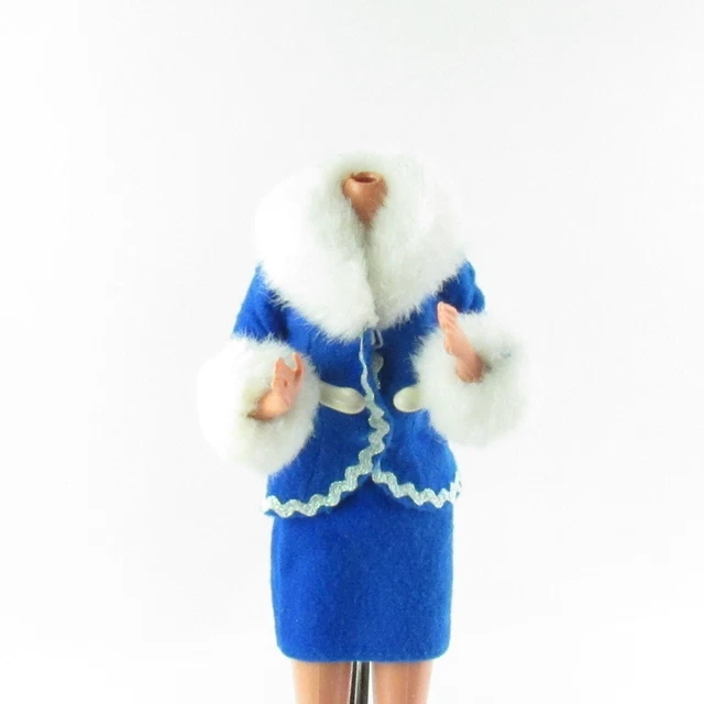 Barbie Fashion Avenue Winter Blue Fur Coat w/White Fur Trim & Skirt  Vintage