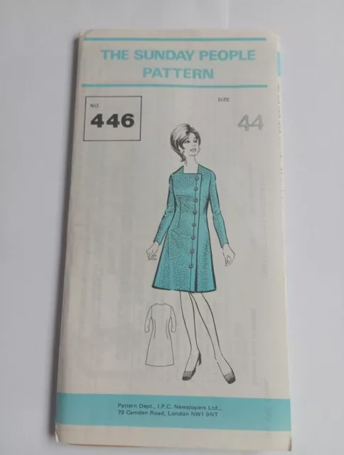 Vintage Sunday People Dressmaking Pattern 446 Bust 44" Coat Dress 1960s