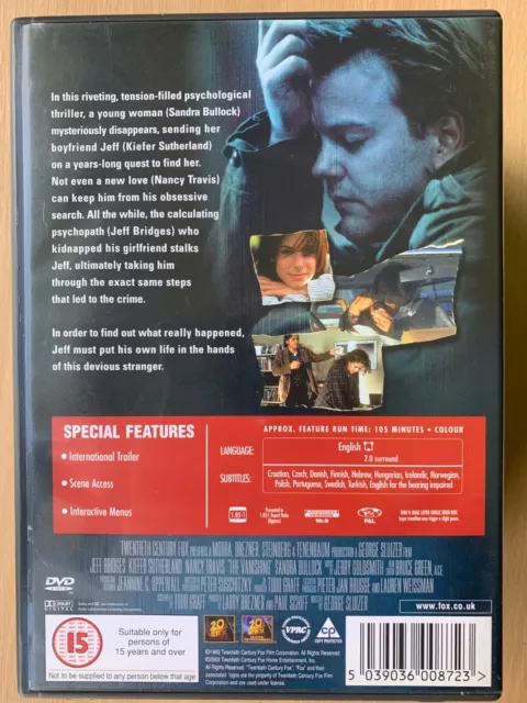 The Vanishing DVD 1993 Thriller Remake w/ Kiefer Sutherland Jeff Bridges 2