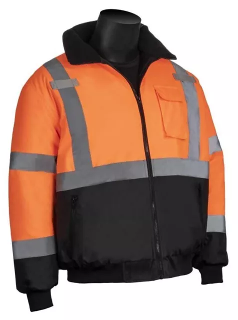 High Visibility Insulated Hi Vis Org. Reflective Road Work Safety Bomber Jacket