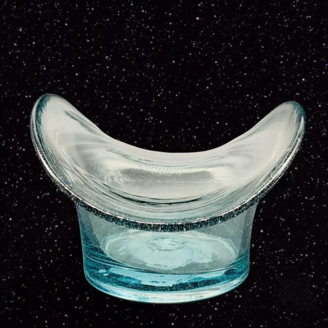 Vintage Art Glass Light Blue Hand Blown Top Hat Vase 4.5”T 9”W 3